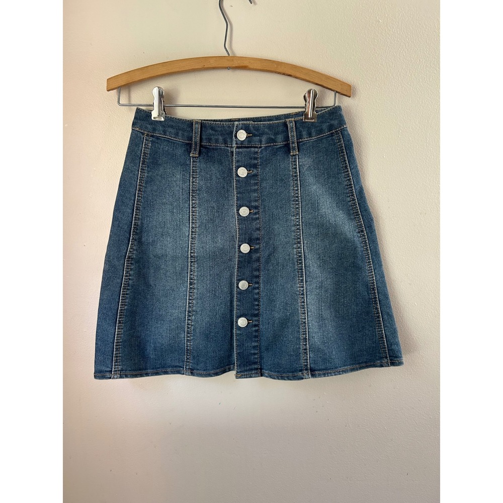 Y2K Mossimo Supply Co Denim A-Line Button Mini Skirt Size 2 Cowgirl Western